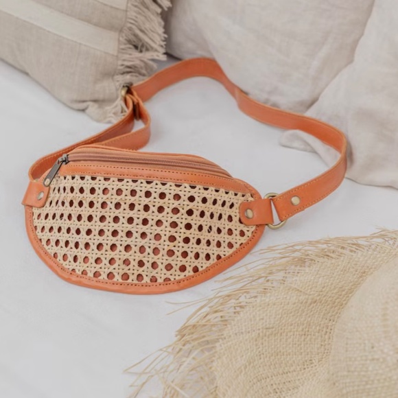 Raja Leather and Cane Sling Bag/Fanny Pack (camel) - NWT - Picture 2 of 4